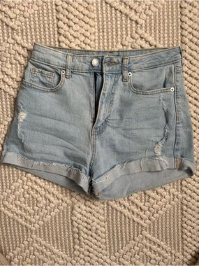 wild fable Light Blue Distressed Rolled-Hem Denim Shorts